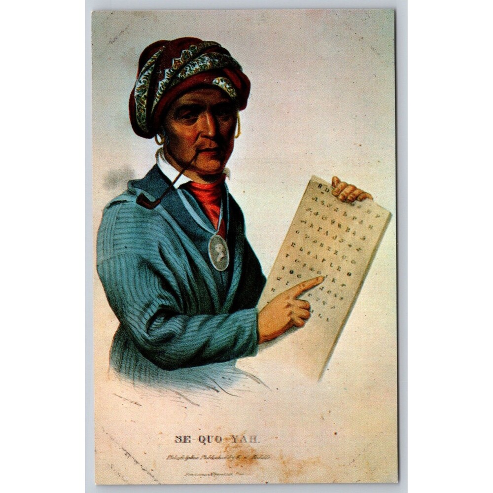 Vtg Sequoyah Postcard Cherokee Alphabet Syllabary New Echota GA McKenney Hall